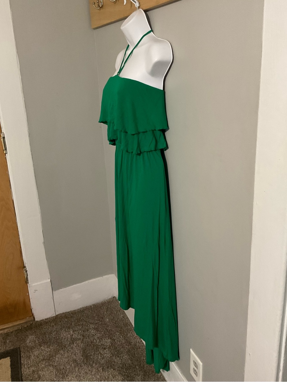 Mossimo Supply Co. Vibrant Green Halter High-Low Ruffle Bodice Maxi Dress- Large - Picture 2 of 7